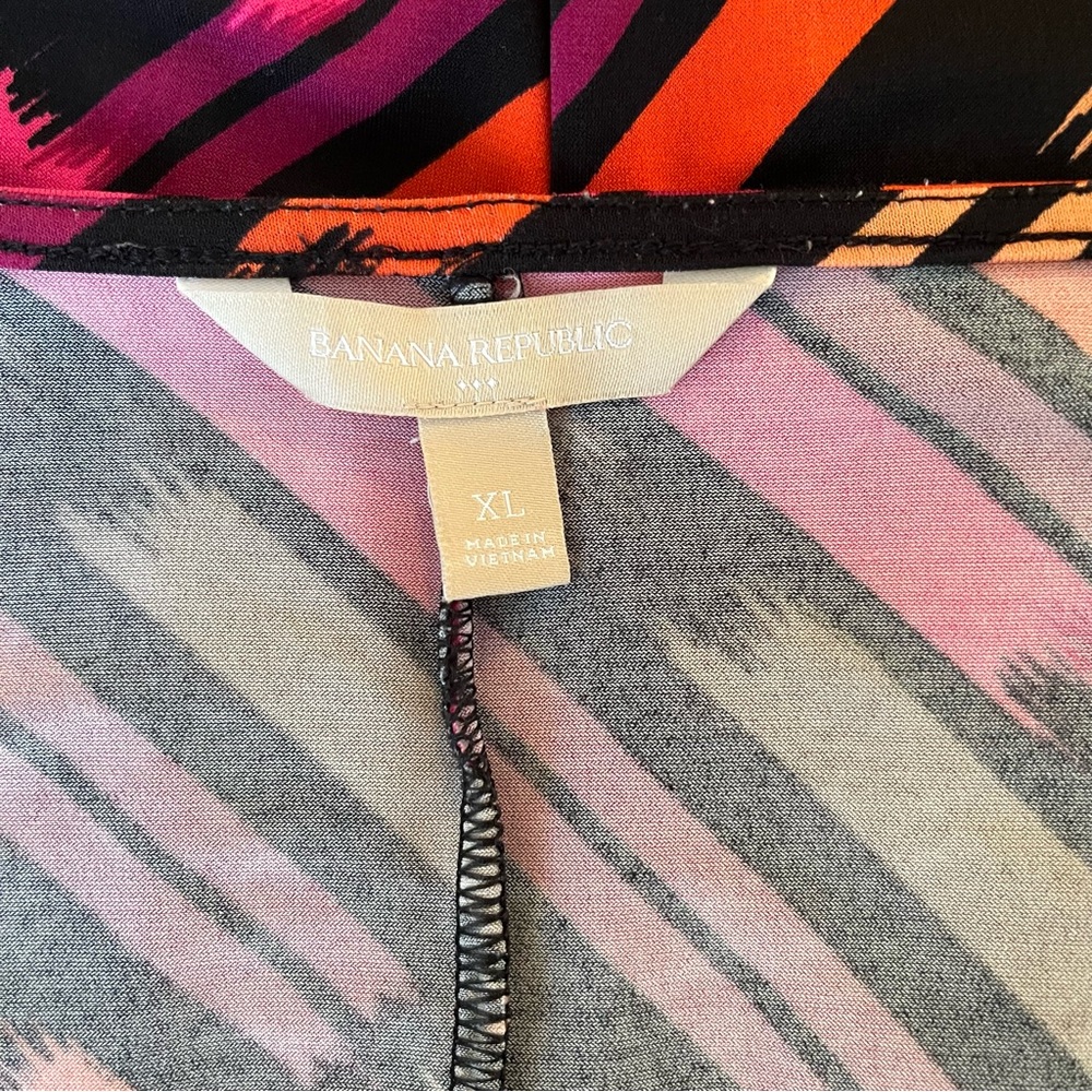 Banana Republic Black, Pink,Olive, Mustard Abstract Stripe Jersey Knit Dress XL - Picture 8 of 10